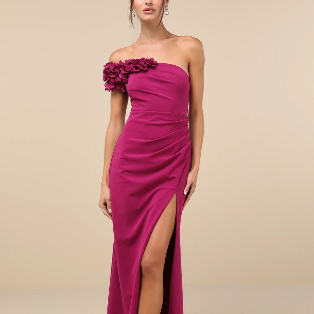 Elegant Magenta One-Shoulder Dress